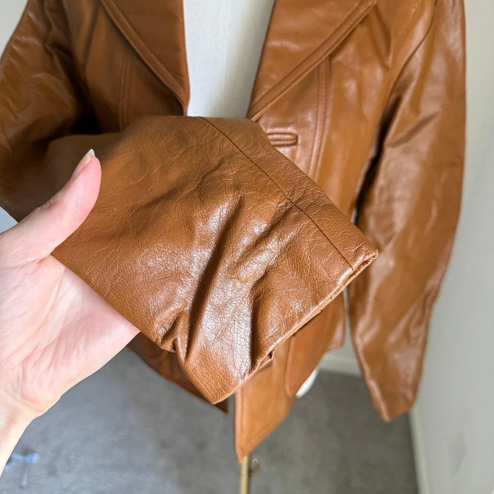 Vtg Wilson's Leather Maxima Cognac Brown Genuine Leather Blazer Jacket Medium 90